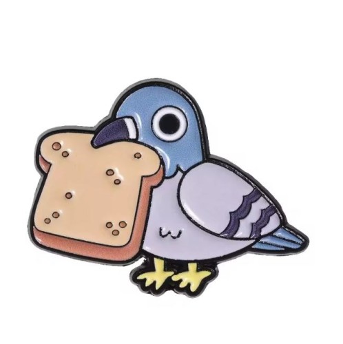 Przypinka emaliowana metalowa PIN Gołąb z chlebem Pigeon Mem ver. 3