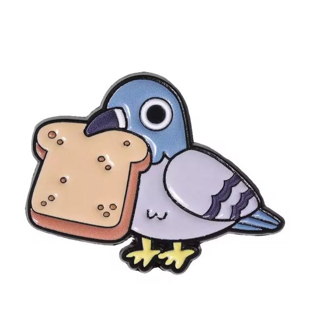 Przypinka emaliowana metalowa PIN Gołąb z chlebem Pigeon Mem ver. 3