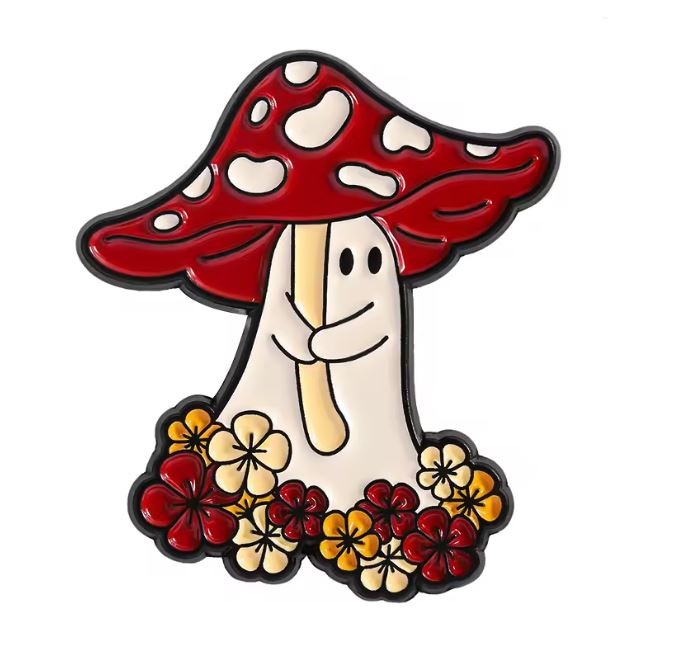 Przypinka emaliowana metalowa PIN Duch i Muchomor Grzyb Duszek ver. 2