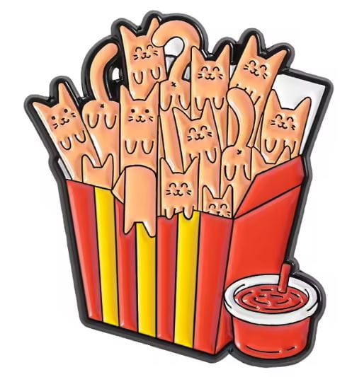 Przypinka emaliowana metalowa PIN Kocie Frytki (z sosem!)