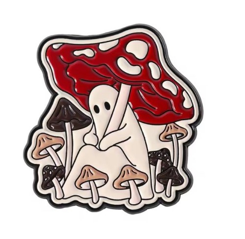 Przypinka emaliowana metalowa PIN Duch i Muchomor Grzyb Duszek ver. 3
