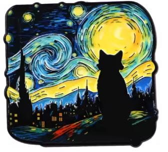 Przypinka emaliowana metalowa PIN kot i "Gwiaździsta noc" Van Gogha