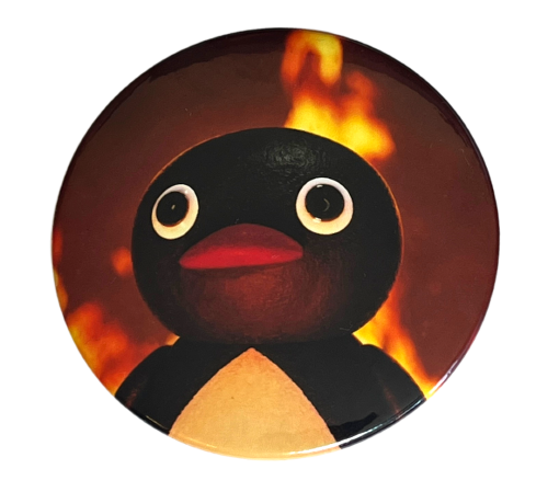 Magnes okrągły na lodówkę Płonący Pingu Memy Śmieszne obrazki 58mm