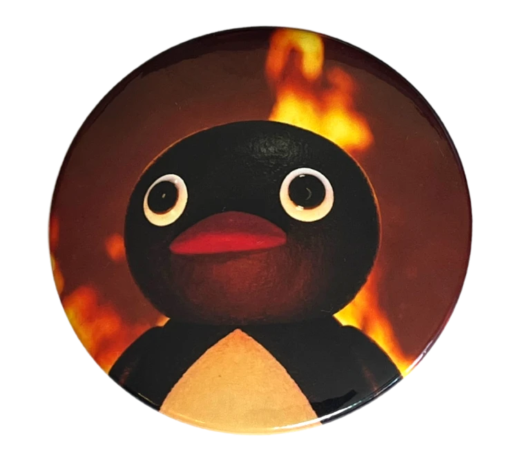 Magnes okrągły na lodówkę Płonący Pingu Memy Śmieszne obrazki 58mm