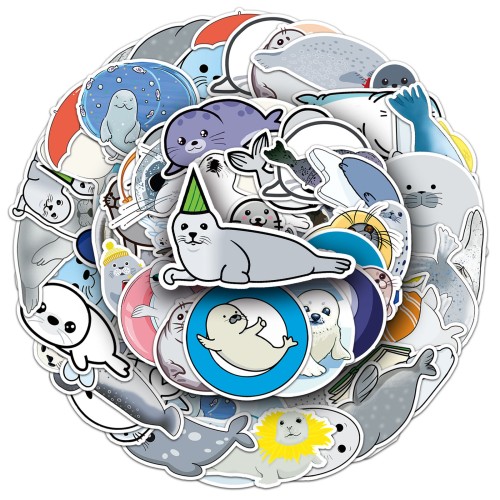 Naklejki winylowe Wlepy Foki Foczki Kawaii Morskie zwierzęta 50 sztuk STICKERBOMB