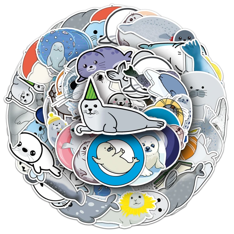 Naklejki winylowe Wlepy Foki Foczki Kawaii Morskie zwierzęta 50 sztuk STICKERBOMB
