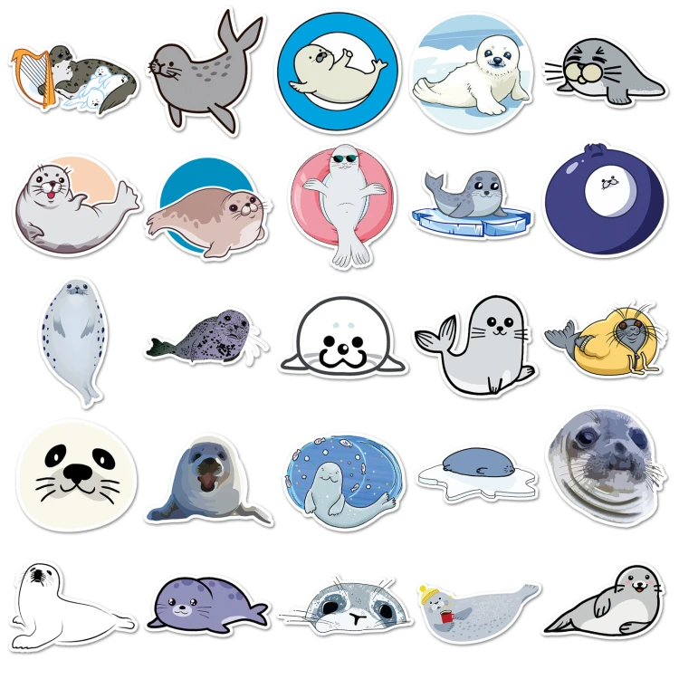 Naklejki winylowe Wlepy Foki Foczki Kawaii Morskie zwierzęta 50 sztuk STICKERBOMB