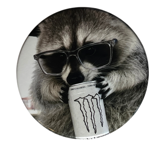 Przypinka button badzik badge Szop Okularnik Monster Meme Memy 58mm