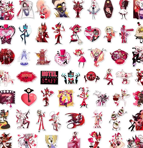 Naklejki winylowe Wlepy Hazbin Hotel Alastor Angel Dust 50 sztuk STICKERBOMB