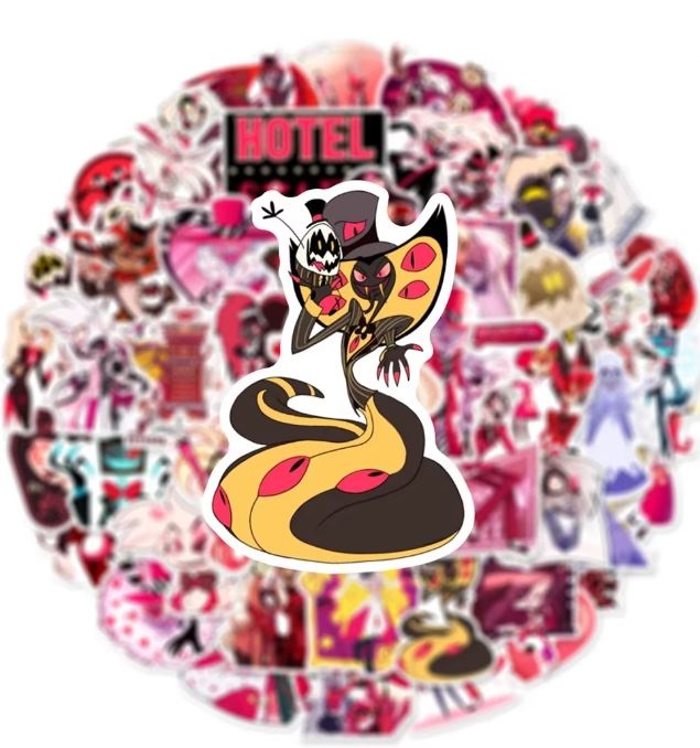 Naklejki winylowe Wlepy Hazbin Hotel Alastor Angel Dust 50 sztuk STICKERBOMB