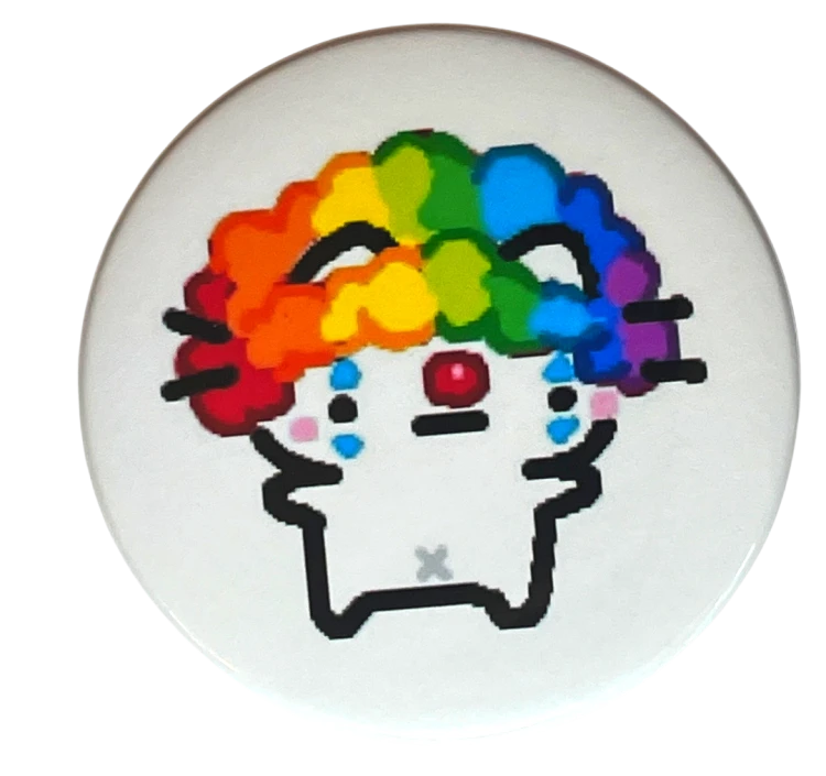 Przypinka button badzik badge Basiilleaf Bazyl Kot Clown 58mm