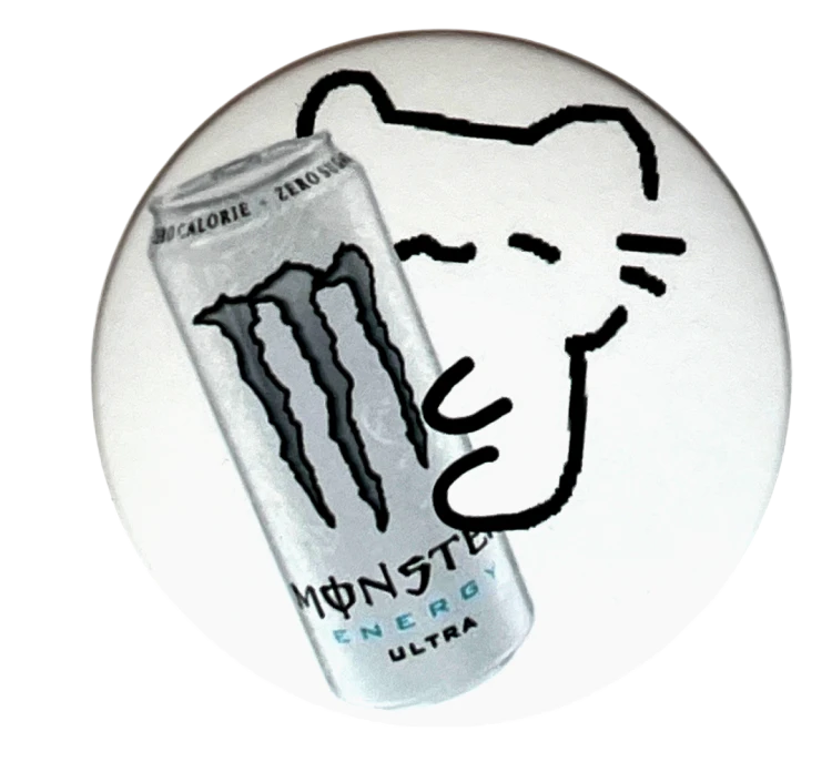 Przypinka button badzik badge Basiilleaf Bazyl Kot Monster 58mm