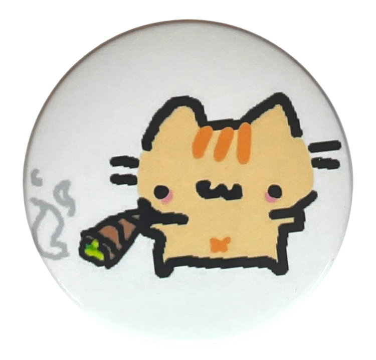 Przypinka button badzik badge Basiilleaf Bazyl Kot Palacz 58mm