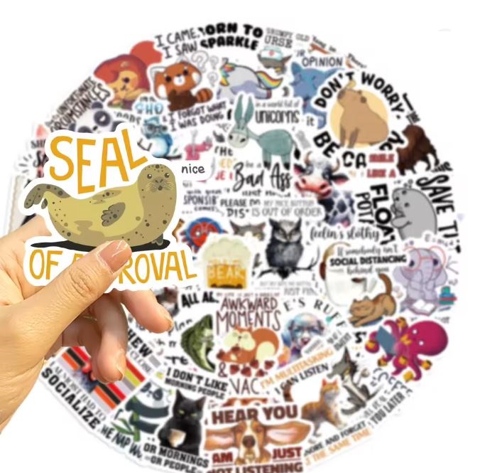 Naklejki winylowe Wlepy Zwierzęta Zabawne Napisy 50 sztuk STICKERBOMB