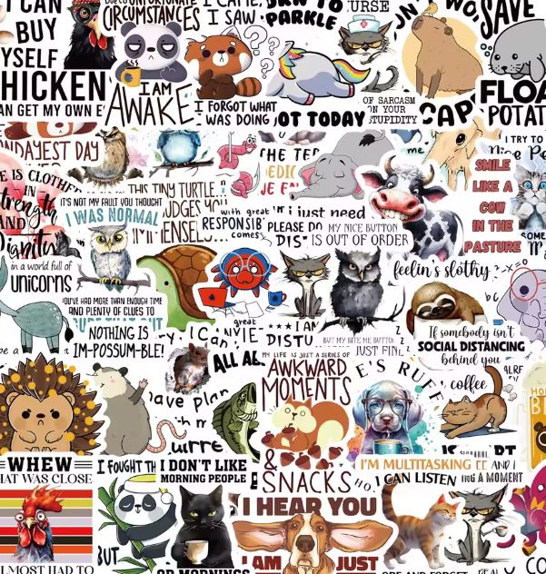 Naklejki winylowe Wlepy Zwierzęta Zabawne Napisy 50 sztuk STICKERBOMB