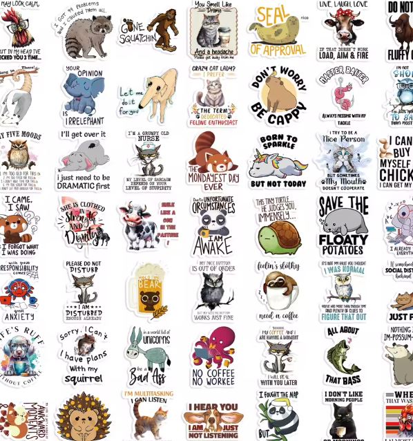 Naklejki winylowe Wlepy Zwierzęta Zabawne Napisy 50 sztuk STICKERBOMB