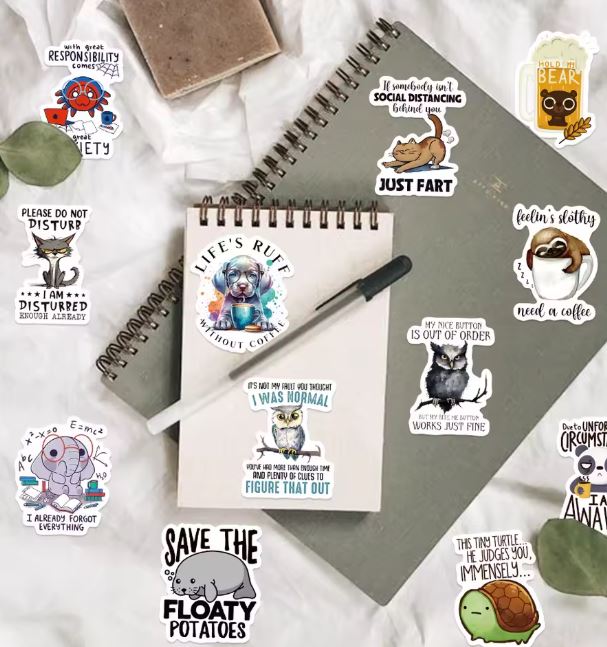 Naklejki winylowe Wlepy Zwierzęta Zabawne Napisy 50 sztuk STICKERBOMB