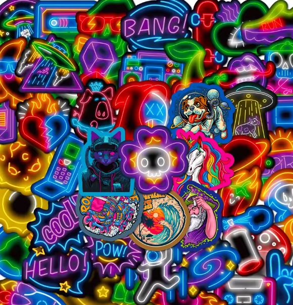 Naklejki winylowe Wlepy Neonowe Graffiti Neonsign 50 szt STICKERBOMB