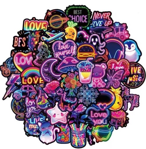 Naklejki winylowe Wlepy Neon Aesthetic Stickers 50 szt STICKERBOMB