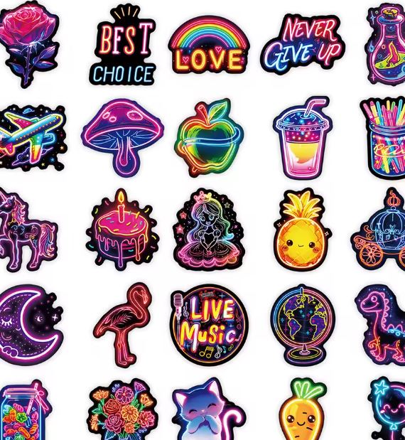 Naklejki winylowe Wlepy Neon Aesthetic Stickers 50 szt STICKERBOMB