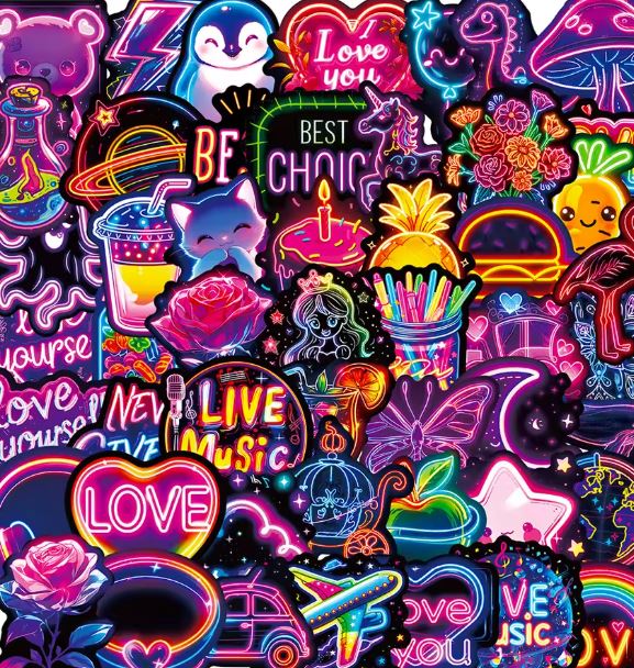 Naklejki winylowe Wlepy Neon Aesthetic Stickers 50 szt STICKERBOMB