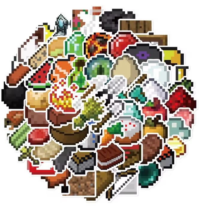 Naklejki winylowe Wlepy Pikselowy Świat Minecraft 70 szt STICKERBOMB