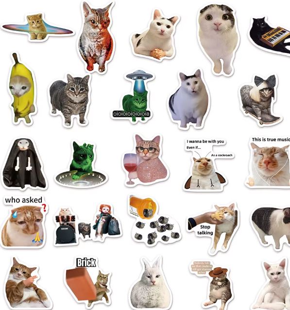 Naklejki winylowe Wlepy Zabawne Koty Śmieszne Memy 50 szt STICKERBOMB