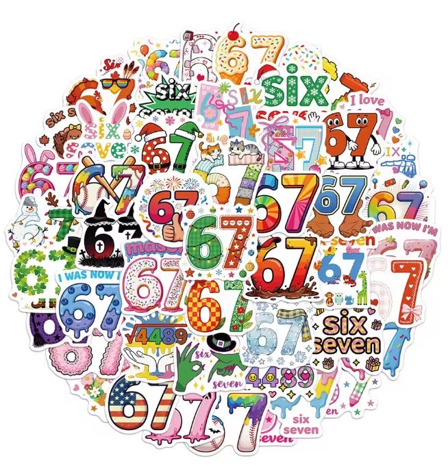 Naklejki winylowe Wlepy Zabawne Memy 67 Six Seven 50 szt STICKERBOMB