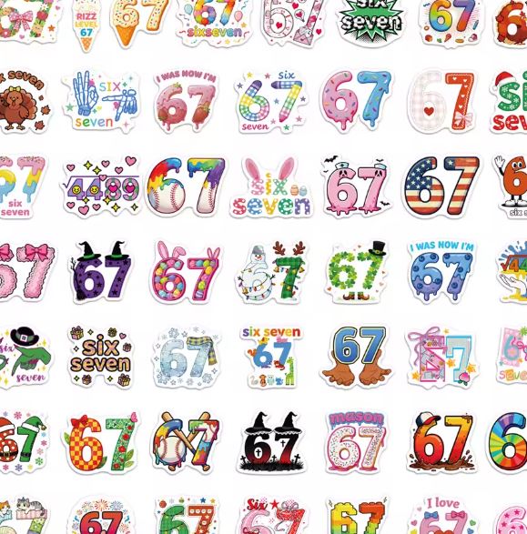 Naklejki winylowe Wlepy Zabawne Memy 67 Six Seven 50 szt STICKERBOMB