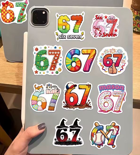 Naklejki winylowe Wlepy Zabawne Memy 67 Six Seven 50 szt STICKERBOMB