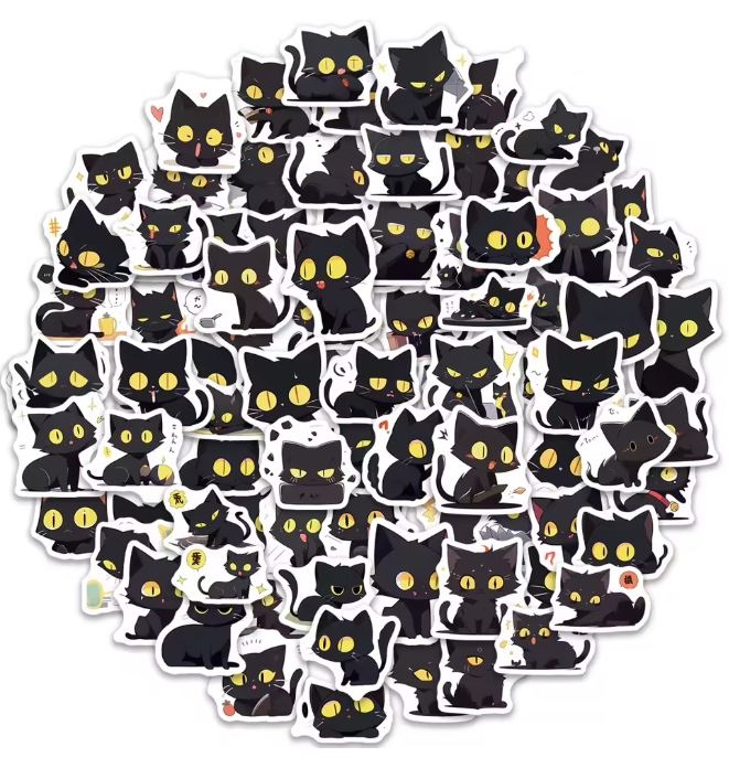Naklejki winylowe Wlepy Kreskówkowy Czany Kotek Kawaii 100 szt STICKERBOMB