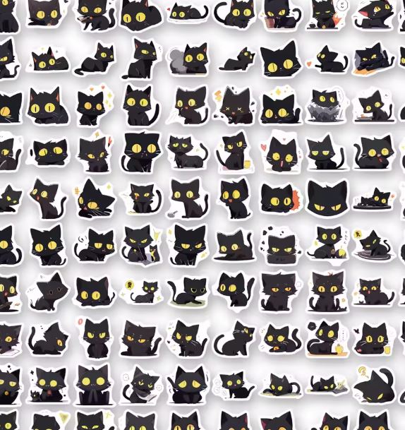 Naklejki winylowe Wlepy Kreskówkowy Czany Kotek Kawaii 100 szt STICKERBOMB