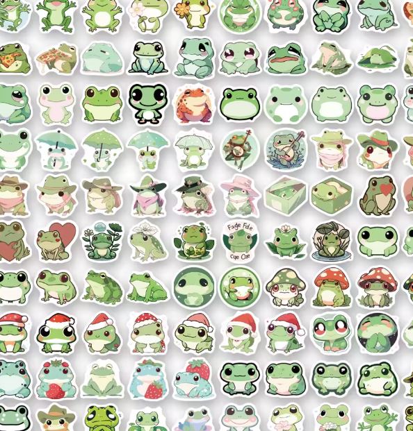 Naklejki winylowe Wlepy Kreskówkowe Urocze Żabki Kawaii 100 szt STICKERBOMB