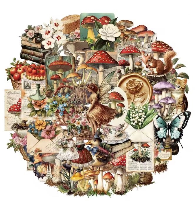 Naklejki winylowe Wlepy Vintage Leśne Wróżki 50 szt STICKERBOMB