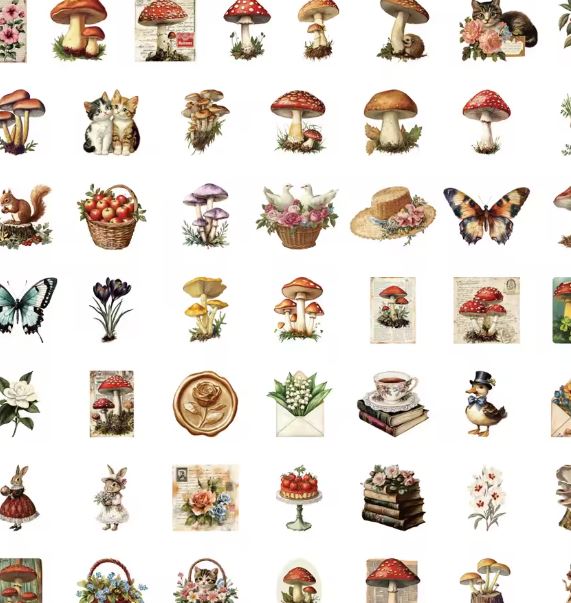 Naklejki winylowe Wlepy Vintage Leśne Wróżki 50 szt STICKERBOMB