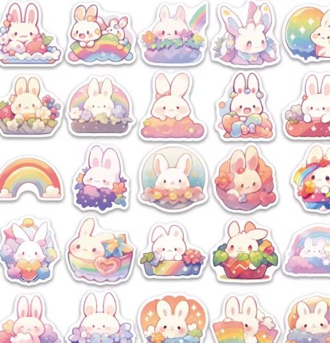 Naklejki winylowe Wlepy Urocze Pastelowe Króliki 50 szt STICKERBOMB