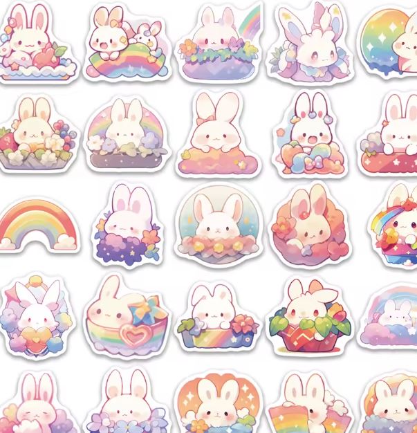 Naklejki winylowe Wlepy Urocze Pastelowe Króliki 50 szt STICKERBOMB