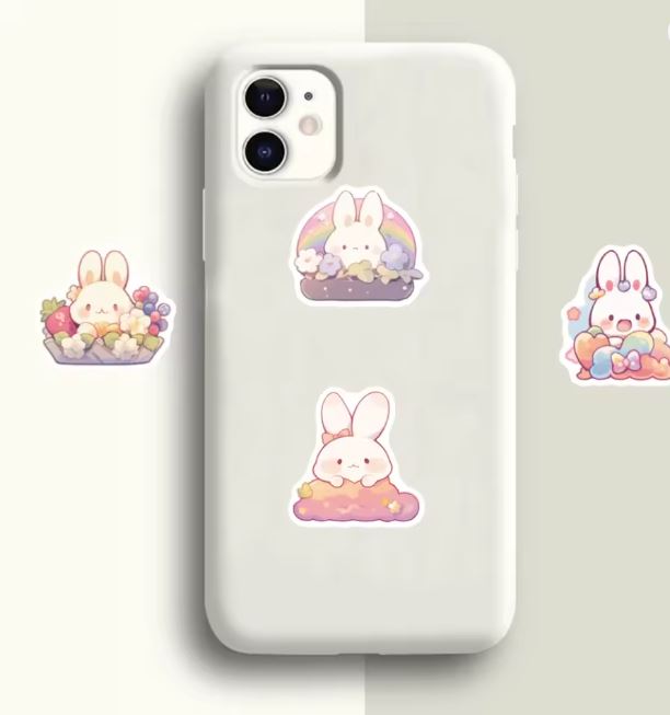 Naklejki winylowe Wlepy Urocze Pastelowe Króliki 50 szt STICKERBOMB