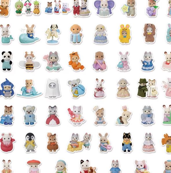 Naklejki winylowe Wlepy Calico Critters Sylvanian Families 50 szt STICKERBOMB
