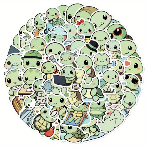 Naklejki winylowe Wlepy Zielone Żółwie Kawaii 50 szt STICKERBOMB