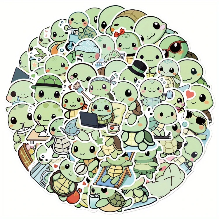 Naklejki winylowe Wlepy Zielone Żółwie Kawaii 50 szt STICKERBOMB
