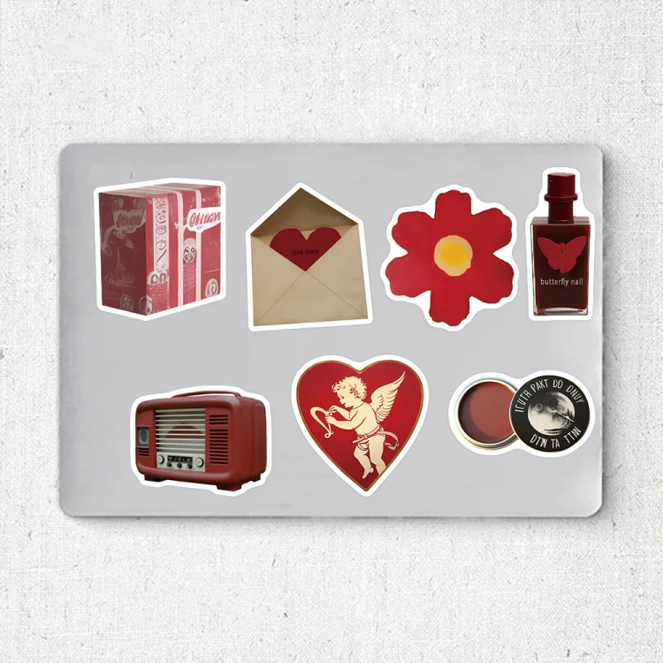 Naklejki winylowe Wlepy Czerwone Retro Ins Style 50 szt STICKERBOMB