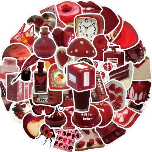 Naklejki winylowe Wlepy Czerwone Retro Ins Style 50 szt STICKERBOMB