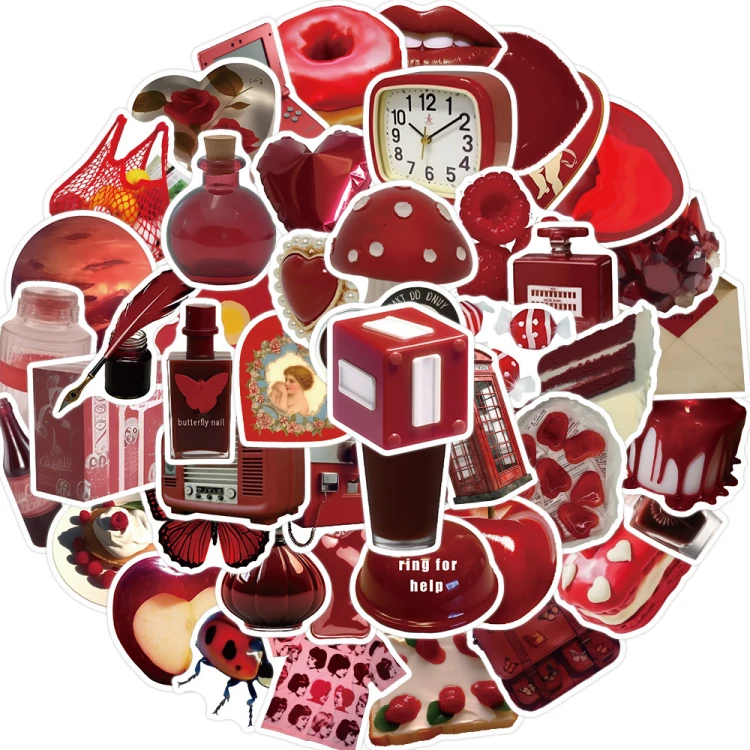 Naklejki winylowe Wlepy Czerwone Retro Ins Style 50 szt STICKERBOMB