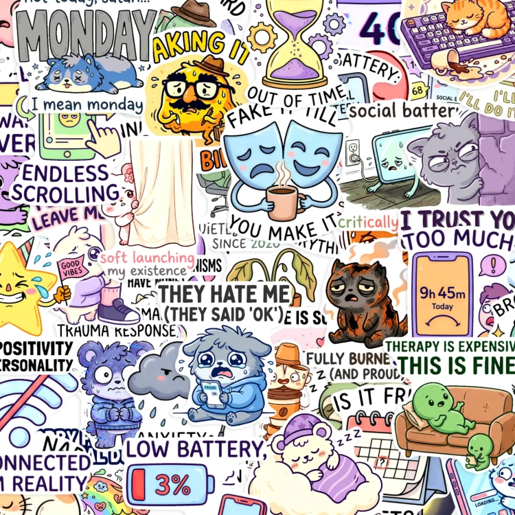 Naklejki winylowe Wlepy Zdrowie Psychiczne Prokrastynacja 50 szt STICKERBOMB