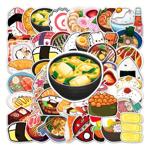 Naklejki winylowe Wlepy Japońskie Jedzenie Sushi Ramen 50 szt STICKERBOMB