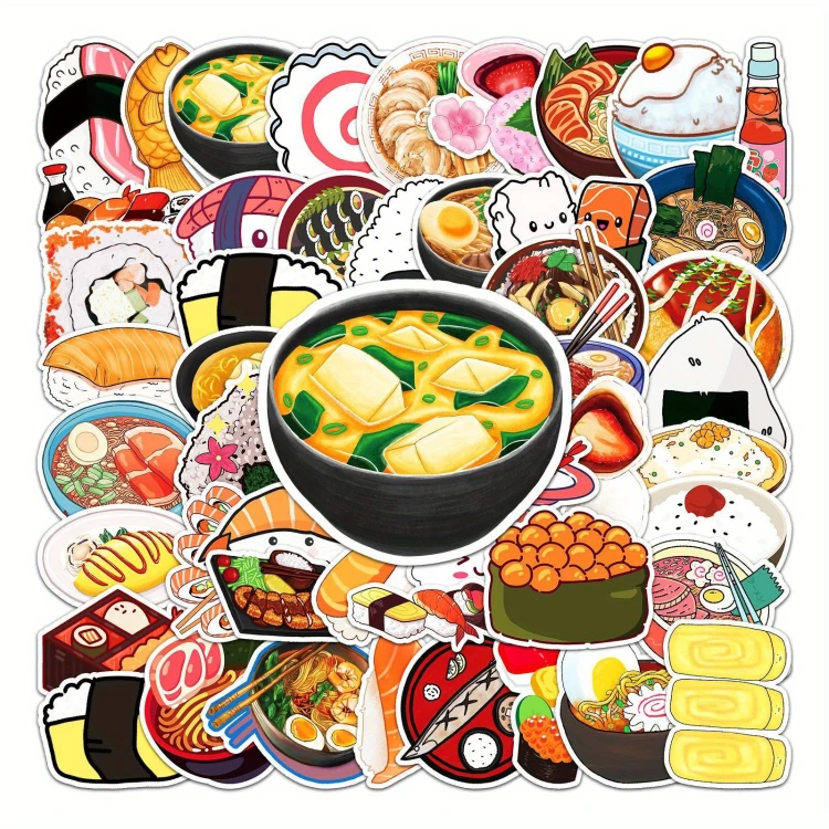 Naklejki winylowe Wlepy Japońskie Jedzenie Sushi Ramen 50 szt STICKERBOMB