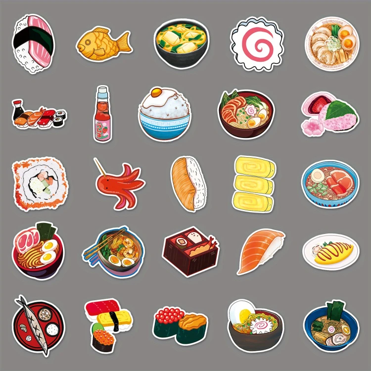 Naklejki winylowe Wlepy Japońskie Jedzenie Sushi Ramen 50 szt STICKERBOMB