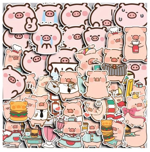 Naklejki winylowe Wlepy Świnki Kawaii Lulu Pig 40 szt STICKERBOMB