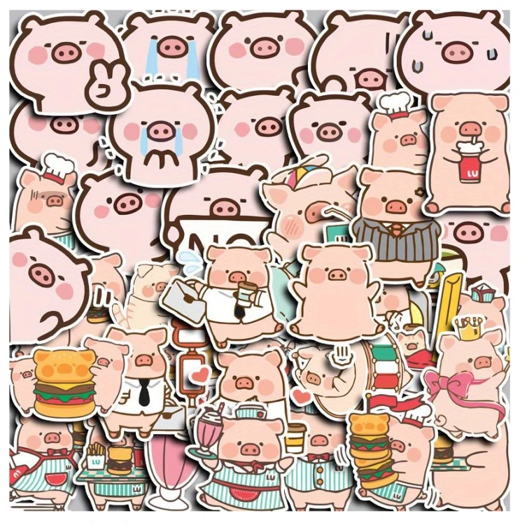 Naklejki winylowe Wlepy Świnki Kawaii Lulu Pig 40 szt STICKERBOMB